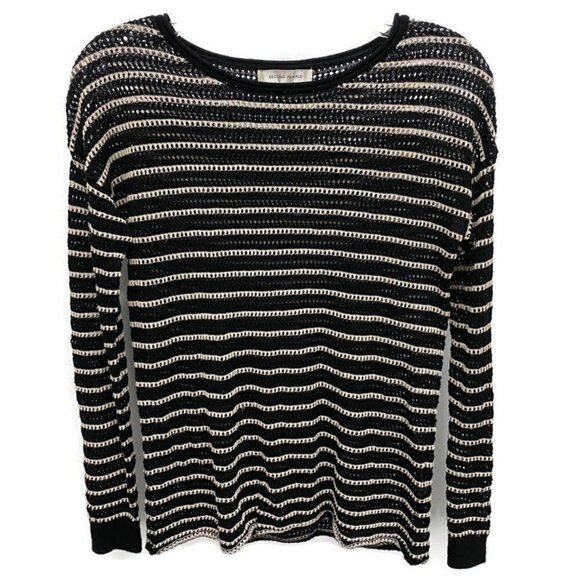 Second Female Sweaters - Second Female Black & Ivory Stripe Crochet Sweater